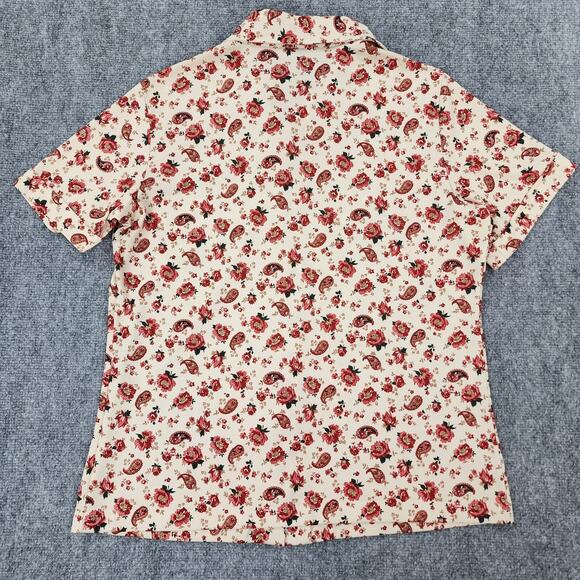 VTG Sears Shirt Womens 38 Cream Red Floral Paisley Perma-Prest Short Sleeve 70s - Picture 3 of 11